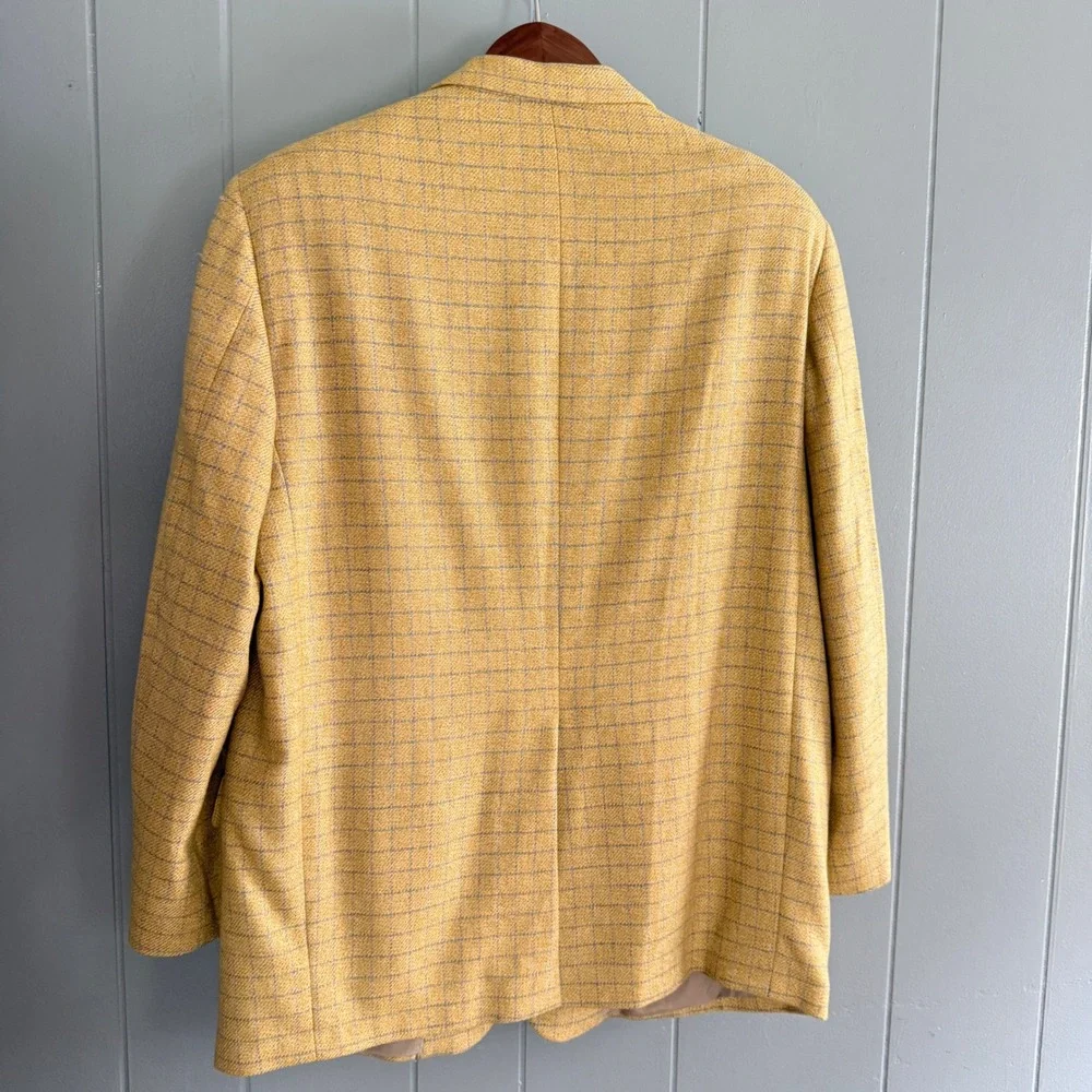 Vtg Maus & Hoffman 100% Cashmere Blazer Mens 42R Yellow Windowpane Quiet Luxury